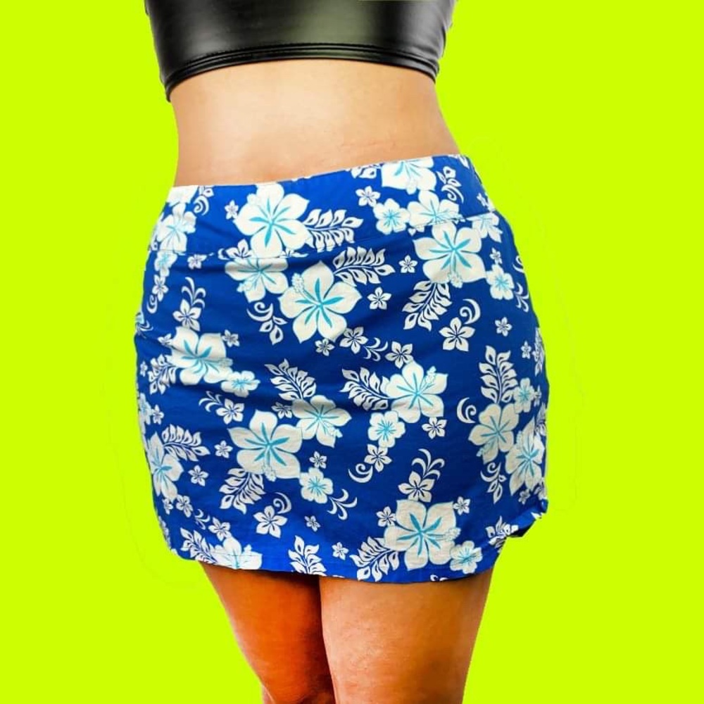 BLUE HAWAIIAN TROPICAL PRINT SKIRT Y2K